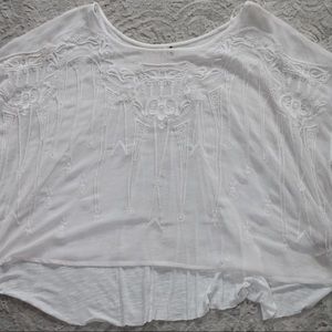 Free People White Sheer Pattern Long Sleeve Shirt